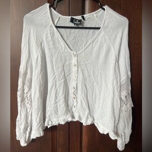 Lulu's Ivory Button-Up Blouse with Detail on Sleeves